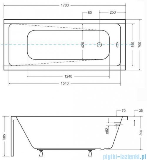 Besco Modern 170x70cm wanna prostokątna + obudowa + syfon #WAM-170-MO/#OAM-170-MO/19975