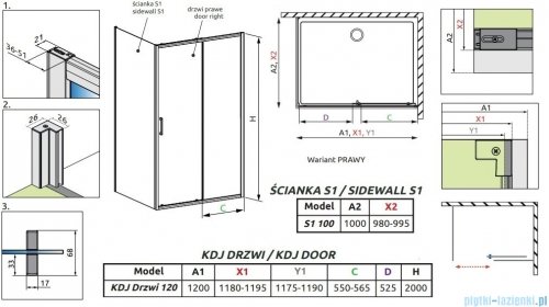 Radaway Premium Pro Kdj kabina 120x100cm prawa szkło przejrzyste 1015120-01-01R/1016100-01-01