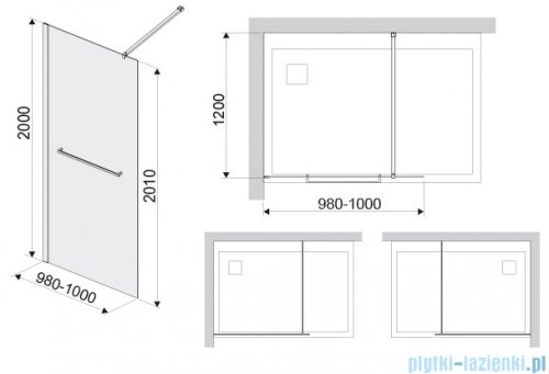Sanplast Free Line II P/FREEII Kabina walk-in 100x200 cm czarny matowy 600-261-0440-59-401
