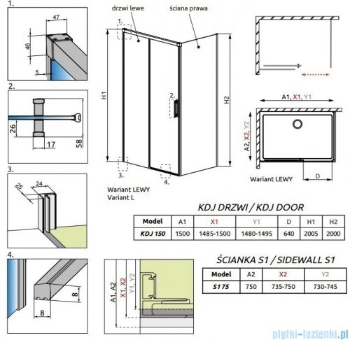 Radaway Idea Kdj Brushed GunMetal kabina 150x75cm lewa szczotkowany grafit 387045-92-01L/387049-92-01R