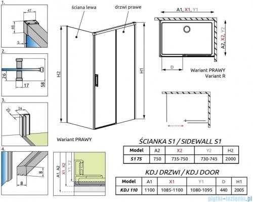 Radaway Idea White Kdj kabina 110x75cm prawa szkło przejrzyste 387041-04-01R/387049-04-01L