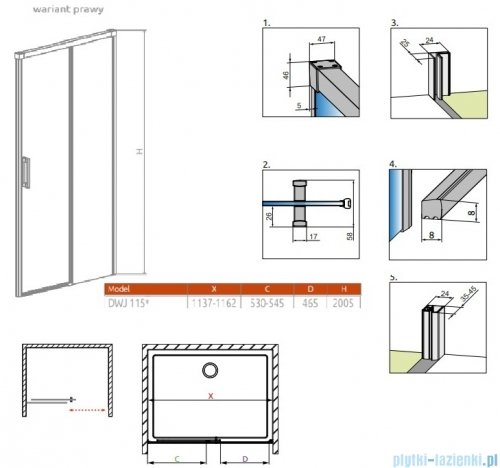 Radaway Idea DWJ Brushed GunMetal drzwi wnękowe 115cm prawe szczotkowany grafit 387022-92-01R