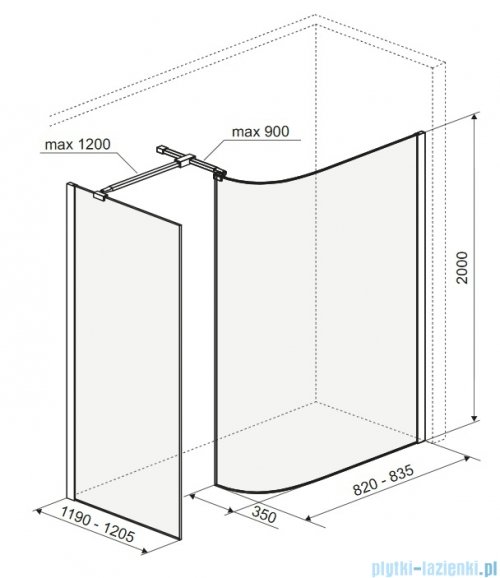 Excellent Vidoq walk-in kabina prysznicowa gięta, ścianka prosta 120cm, ścianka gięta 83cm chrom KAEX.1507.K.1200.0830.CR