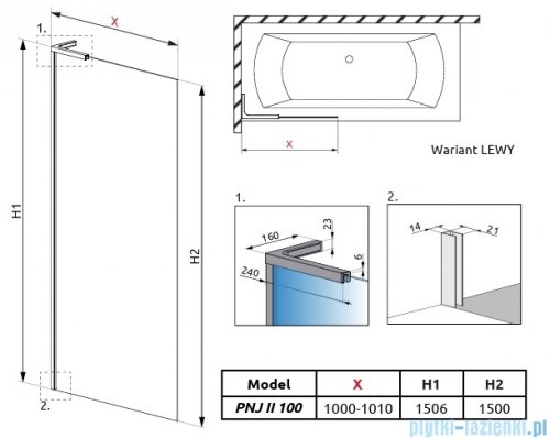 Radaway Modo SL White PNJ II parawan nawannowy 100cm lewy biały mat/przejrzyste 10316100-04-01L