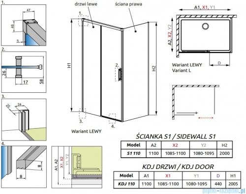 Radaway Idea White Kdj kabina 110x110cm lewa szkło przejrzyste 387041-04-01L/387053-04-01R