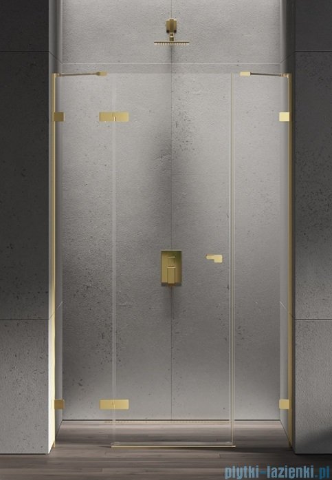 New Trendy Eventa Gold Shine drzwi wnękowe pojedyncze z dodatkową ścianką 150x200 cm przejrzyste lewe Złoty połysk EXK-4685