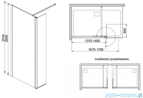 Sanplast Exa Line PR2/EXA LINE Kabina walk-in 140x200 cm czarny matowy 600-540-1250-59-401