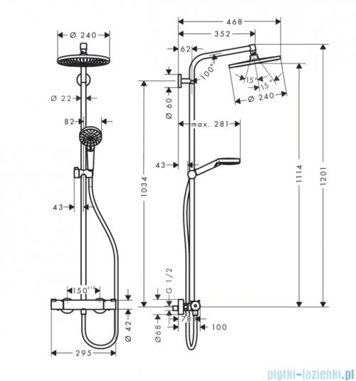 Hansgrohe Crometta S Komplet prysznicowy 240 1jet EcoSmart z termostatem Nikiel 27268820