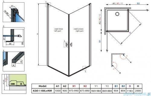 Radaway Nes 8 Black Kdd I Frame kabina 100x90cm czarny mat/szkło przejrzyste 10071100-54-56L/10071090-54-56R