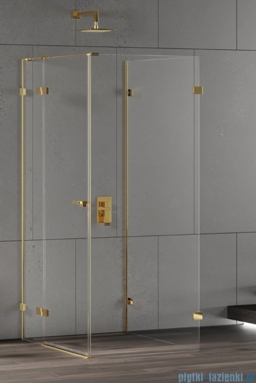 New Trendy Eventa Gold Shine kabina prysznicowa przyścienna z drzwiami bocznymi 100x80x200 cm przejrzyste lewe Złoty połysk EXK-4820