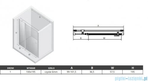 New Trendy New Soleo 100x195 cm drzwi wnękowe wspornik krzyżowy przejrzyste D-0156A-WK