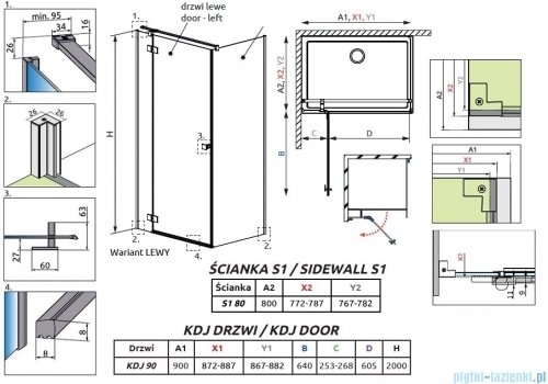 Radaway Essenza Black Kdj kabina 90x80cm lewa szkło przejrzyste 1385044-54-01L/1384051-01-01