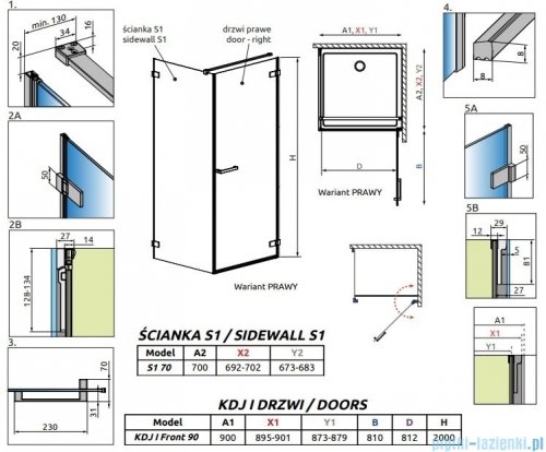 Radaway Arta Kdj I kabina 90x70cm prawa szkło przejrzyste 1386082-03-01R+386019-03-01