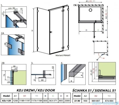 Radaway Essenza Pro Brushed Copper Kdj kabina 120x90cm prawa szczotkowana miedź 10097120-93-01R/10098090-01-01