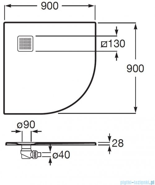 Roca Terran 90x90cm brodzik półokrągły konglomeratowy beżowy AP10538438401650
