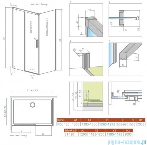 Radaway Idea Kdj Brushed Nickel kabina 130x120cm lewa szczotkowany nikiel 387043-91-01L/387054-91-01R