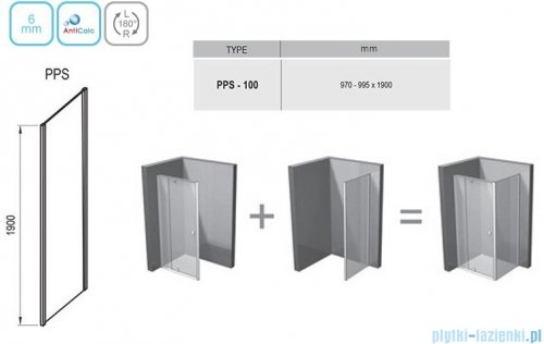 Ravak Pivot PPS ścianka prysznicowa 100cm aluminium transparent Anticalc 90GA0C00Z1