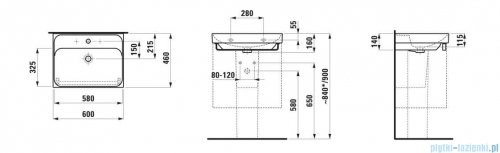Laufen Meda umywalka ścienna 60x46cm grafitowy mat H8161137581041