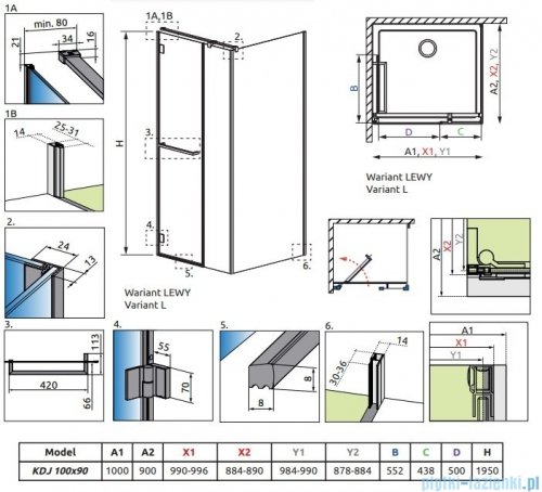 Radaway Carena KDJ kabina prysznicowa 100x90 lewa przejrzyste 134444-01-01NL