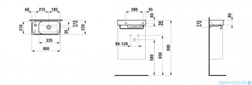 Laufen Meda umywalka ścienna lewa z powłoką LAUFEN Clean Coat 46x23cm biała H8151144001131
