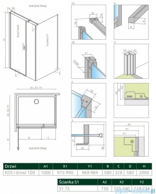 Radaway Nes 8 Kds I kabina 100x75cm lewa przejrzyste 10073100-01-01L/10073110-01-01/10089075-01-01