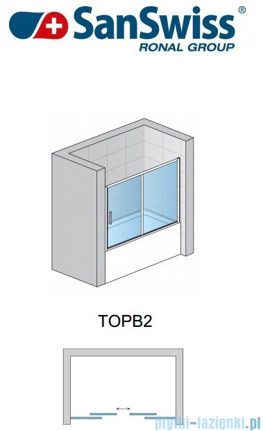 SanSwiss Top-Line TOPB2 Parawan nawannowy 2-częściowy 180cm profil srebrny TOPB218000107