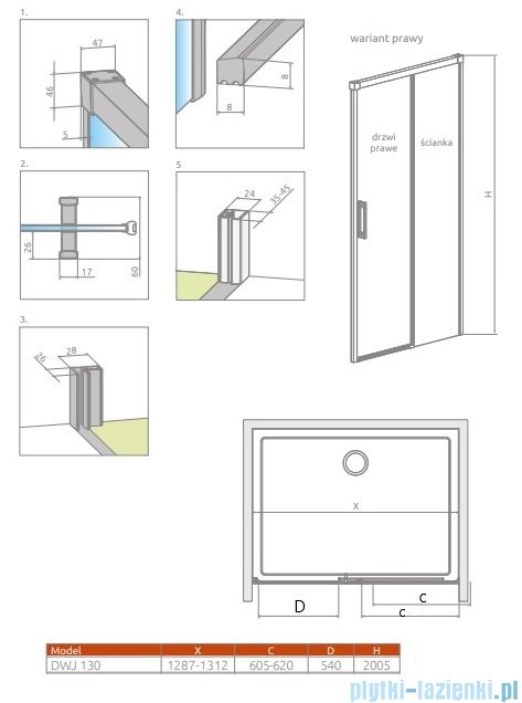 Radaway Idea Black 8 Dwj drzwi wnękowe 130cm prawe czarny mat/szkło przejrzyste 10330670-54-01R/10350603-01-01