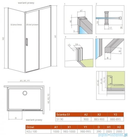 Radaway Idea Black Kdj kabina 100x90cm prawa czarny mat/szkło przejrzyste 387040-54-01R/387050-54-01L