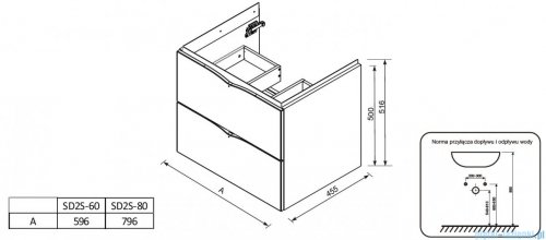 Oristo Siena szafka podumywalkowa wisząca 60x50x45cm szaroniebieski mat OR45-SD2S-60-16