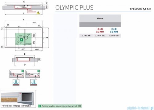 Novellini Olympic Plus brodzik prostokątny 170x80x4,5cm OL170804-30