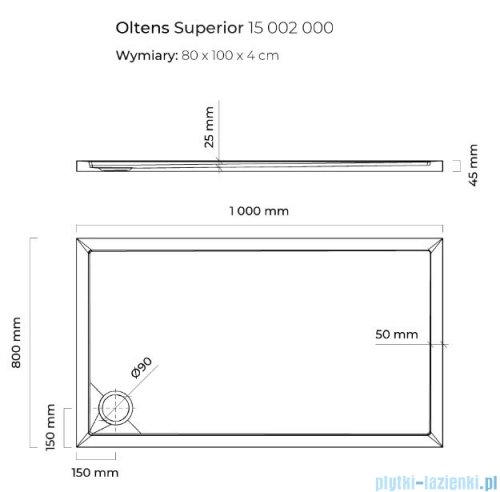 Oltens Superior brodzik prostokątny 100x80 cm 15002000