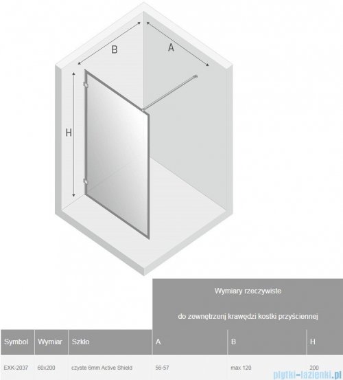 New Trendy Avexa Black kabina Walk-In 60x200 cm przejrzyste EXK-2037