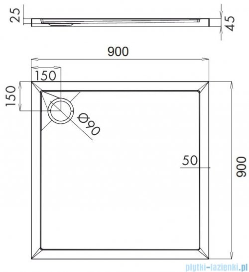 Omnires Merton brodzik akrylowy kwadratowy 90x90 cm Merton90/K