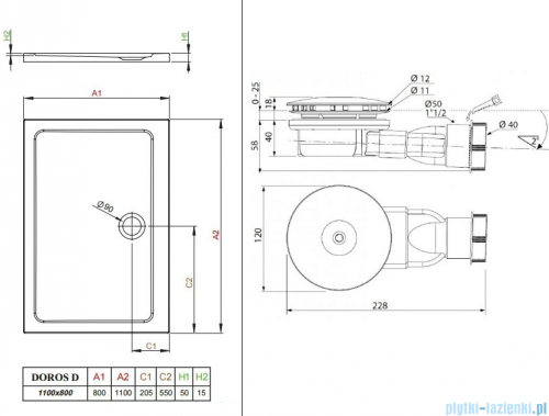 Radaway Fuenta New KDJ-B kabina prysznicowa 80x110 lewa przejrzyste + brodzik Doros D + syfon 384081-01-01L/384053-01-01/SDRD1180-01