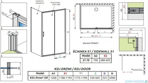 Radaway Premium Pro Black Kdj kabina 120x70cm prawa czarny mat/szkło przejrzyste 1015120-54-01R/1016070-54-01