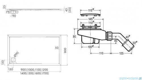 Schedpol Caspar New 100x80cm brodzik prostokątny + syfon 3.2336