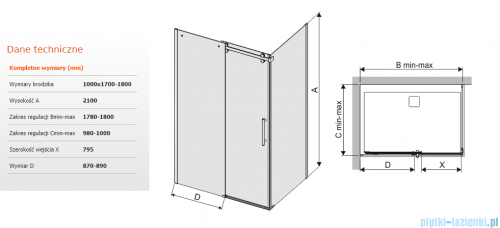 Sanplast kabina KND2/ALTII narożna prostokątna 100x170-180x210 cm grafit 600-121-1071-42-491