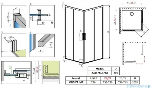 Radaway Idea White Kdd kabina 75x75cm szkło przejrzyste 387066-04-01L/387066-04-01R