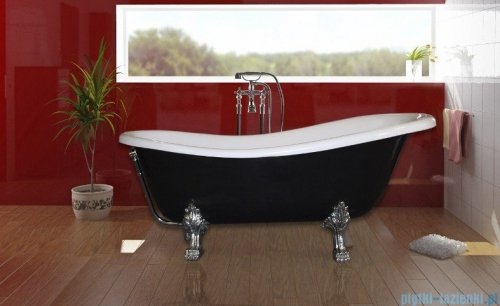 Besco Otylia 170x77cm Wanna owalna Retro biało-czarna+nogi białe