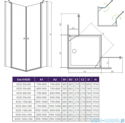 Radaway Eos II KDD kabina prysznicowa 80 część lewa szkło przejrzyste 3799460-01L