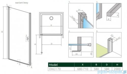 Radaway Nes Dwj I Drzwi wnękowe 70 cm lewe szkło przejrzyste 10026070-01-01L 