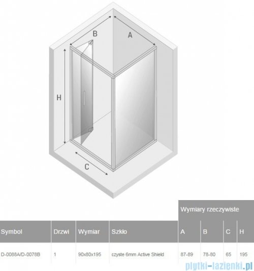 New Trendy Alta kabina prostokątna 90x80cm przejrzyste D-0088A/D-0078B