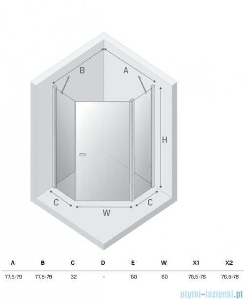 New Trendy New Soleo Light Gold 80x80x195 cm kabina pięciokątna wspornik skośny złoty połysk/szkło przejrzyste K-1663
