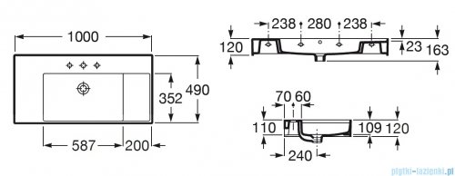 Roca FINECERAMIC umywalka ścienna 100x49 perłowa A32752A630