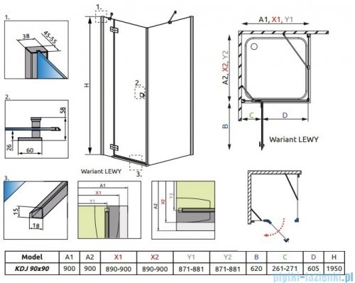 Radaway Almatea Kdj Kabina kwadratowa 90x90 Lewa szkło przejrzyste 32102-01-01NL