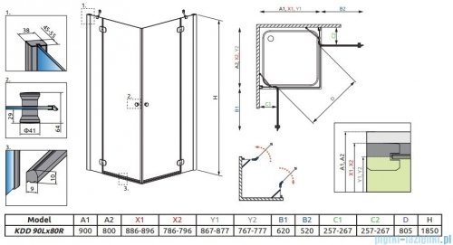 Radaway Torrenta Kdd Kabina prysznicowa 90x80 szkło grafitowe 32777-01-05NL