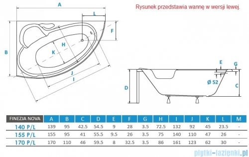 Piramida Finezja Maxi 170x110cm Wanna asymetryczna Prawa