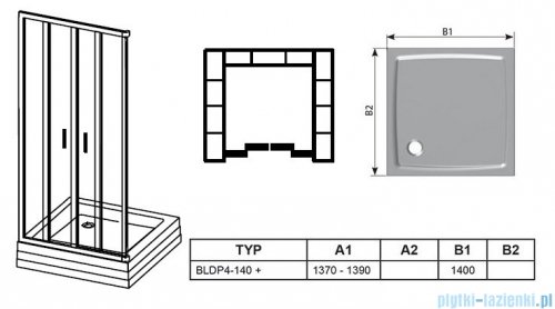 Ravak Blix BLDP4 drzwi prysznicowe 140cm aluminium transparent Anticalc 0YVM0C00Z1