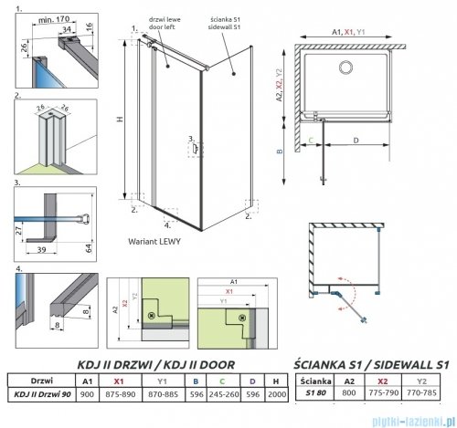 Radaway Nes 6 Kdj II Brushed Light Gold kabina 90x80cm lewa szczotkowane jasne złoto 10032090-98-01L/10039080-01-01