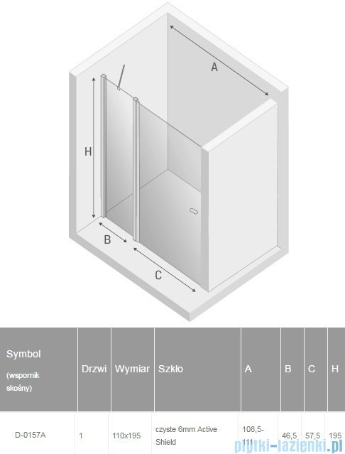 New Trendy New Soleo 110x195 cm drzwi wnękowe wspornik skośny przejrzyste D-0157A